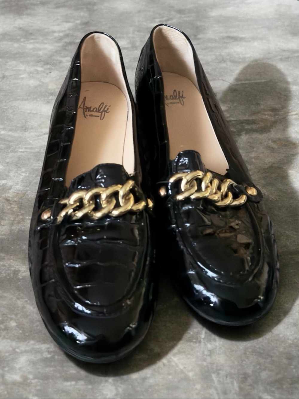Amalfi by Rangoni Black Patent Leather Slip-on Flats Loafers Size 10